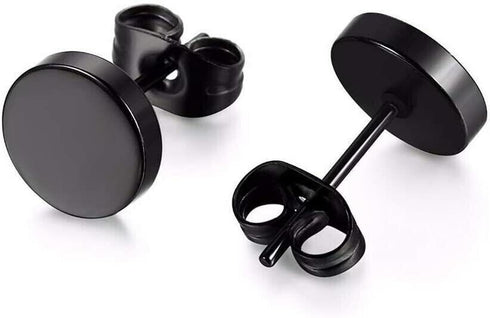 6Pairs 316L Surgical Steel Black Flat Round 3/4/5/6/7/8mm Men Women Stud Earring